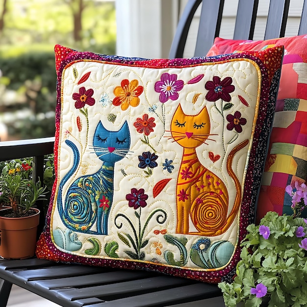 floral embroidered cushion